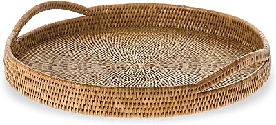 صينية تقديم وعرض من الخيزران من كوبو لا جولا مع مقابض، وصينية استضافة وحفلات وعثمانية للشاي، وغرفة معيشة